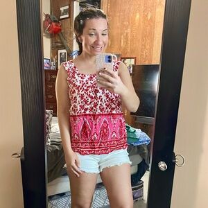 NWOT Pink Lily floral white and pink tank